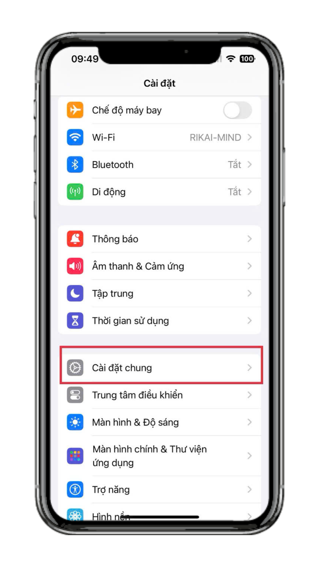Bước 2: Đi đến phần cài đặt => Cài đặt chung