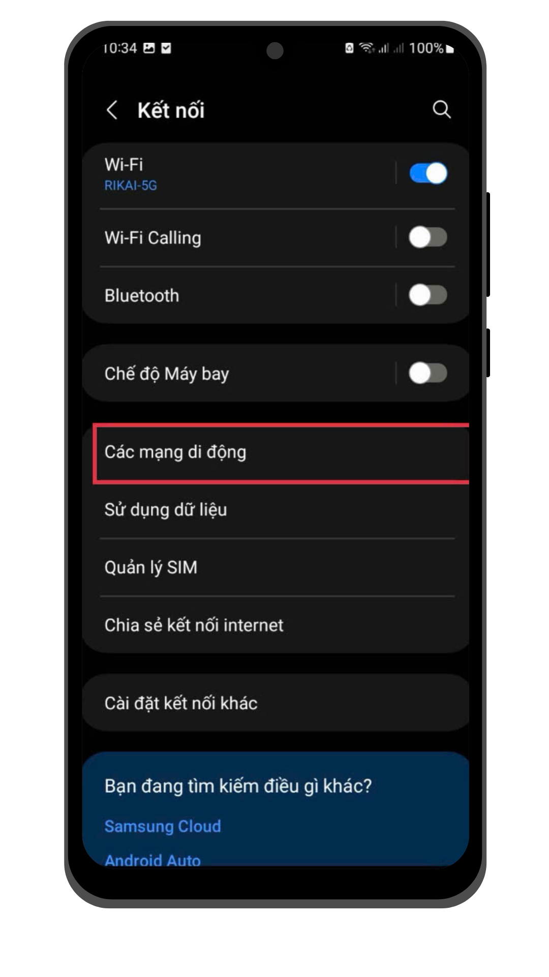 Bước 2:  Chọn "Các mạng di động"