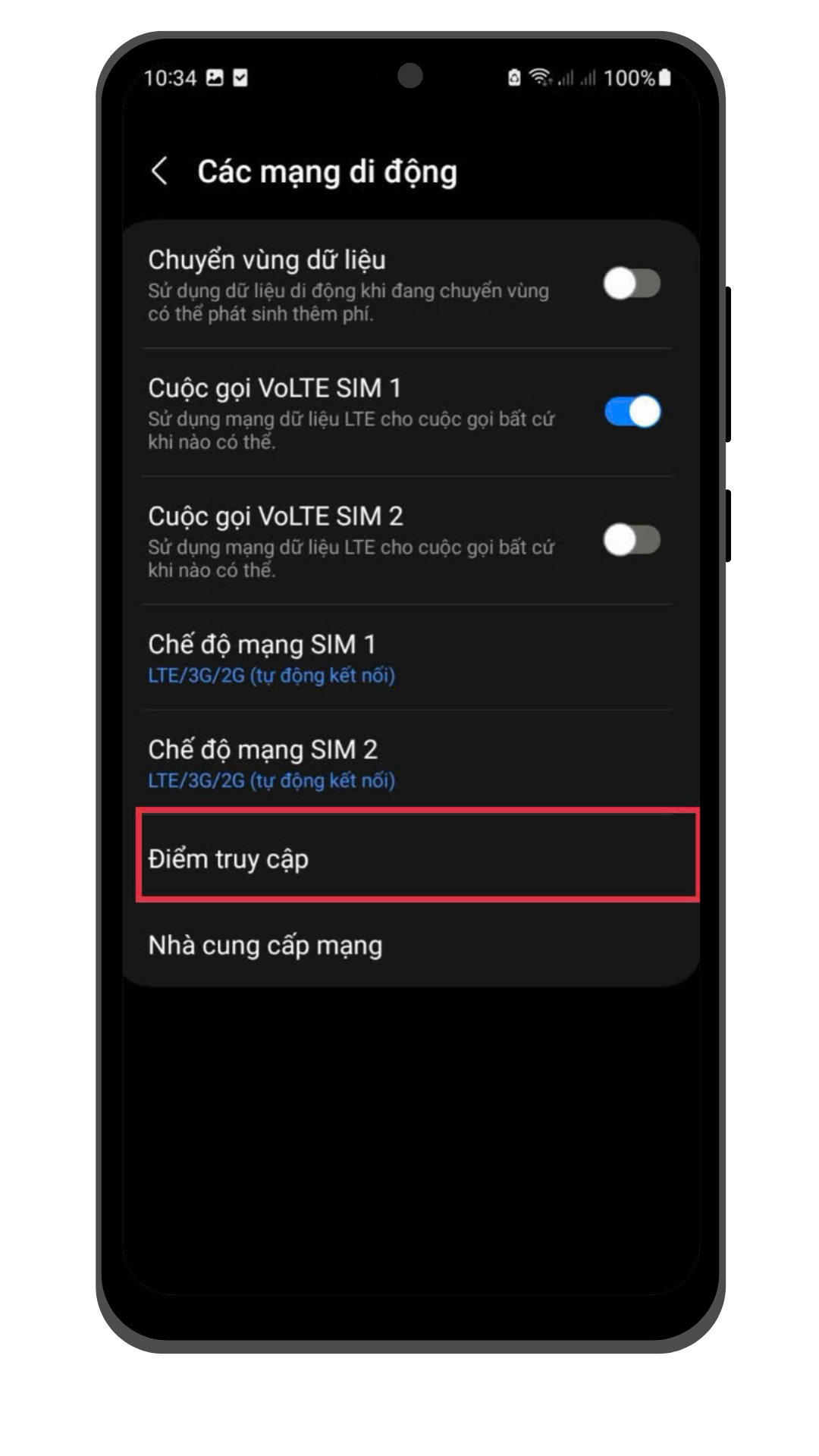 Bước 3:  Chọn "Điểm truy cập"
